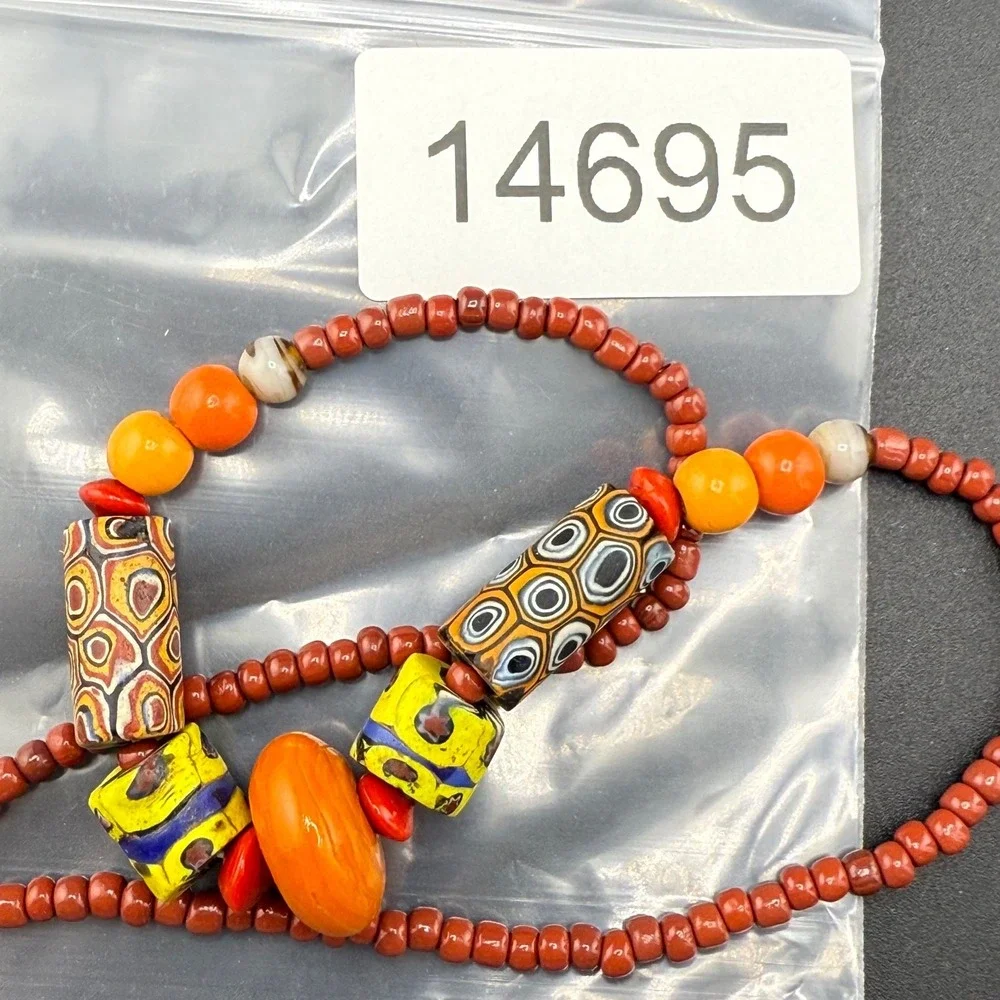 Vintage Beaded Glass Necklace Millefiori Orange Yellow Red‎ 18" READ - Picture 8 of 8